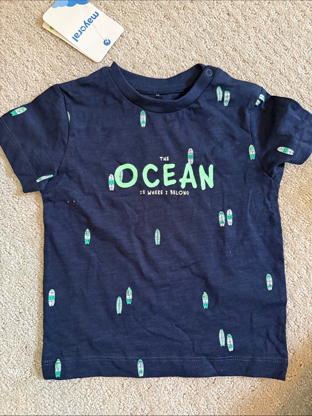 Mayoral Baby Boy Navy Tee with Bright Green Ocean Graphic